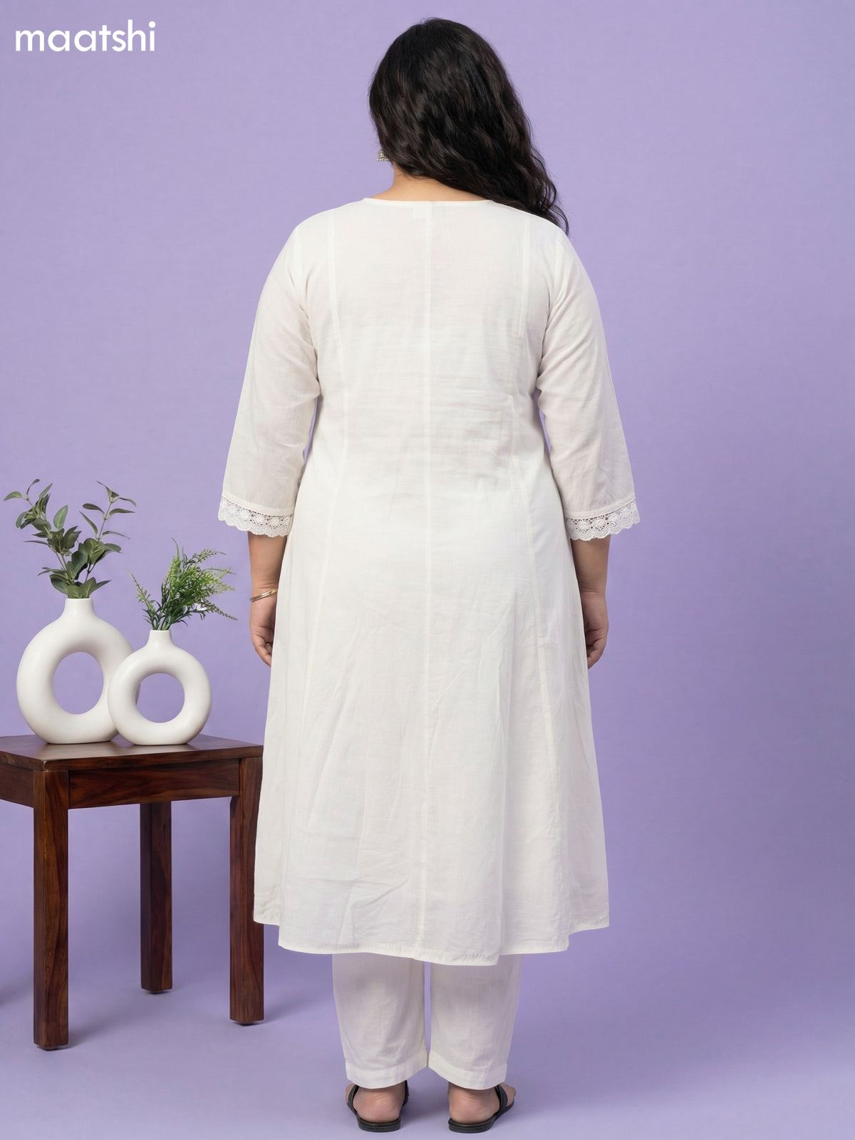 Cream and Orange Cotton Embroidery Work Anarkali Suit