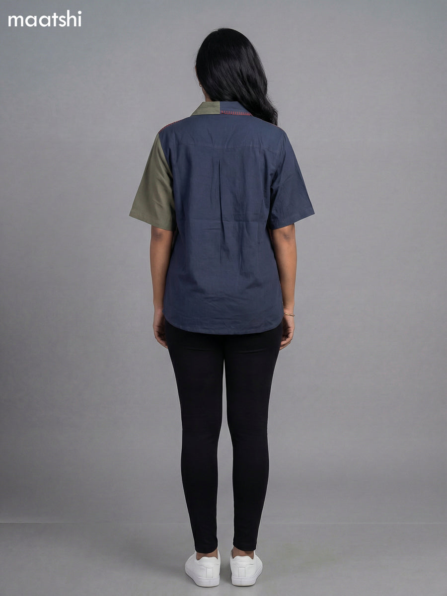 Grey and Rust Cotton Collar Neck Pattern Women Shirt