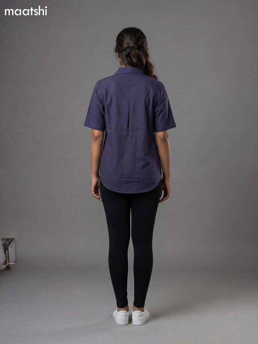 Navy Blue Cotton Embroidered Women Shirt