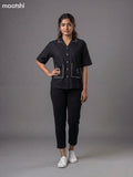 Black Cotton Embroidered Women Shirt