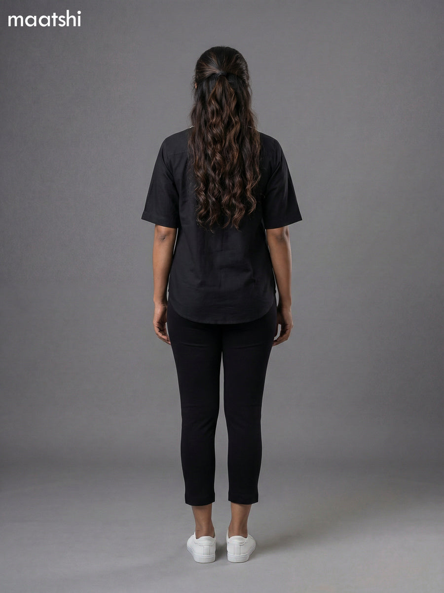 Black Cotton Embroidered Women Shirt