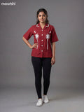 Maroon Cotton Embroidered Women Shirt