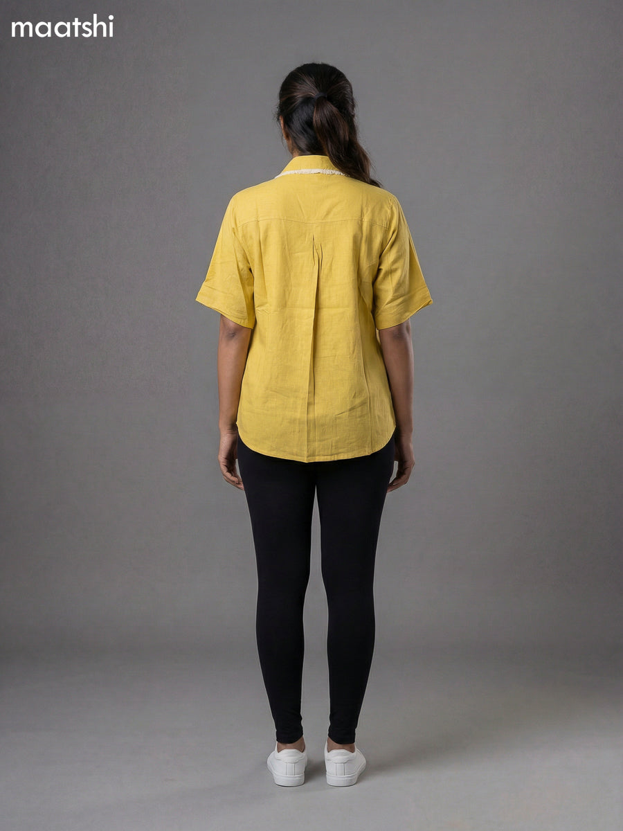 Pale Yellow Cotton Embroidered Women Shirt