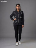 Black Cotton Embroidered Women Shirt