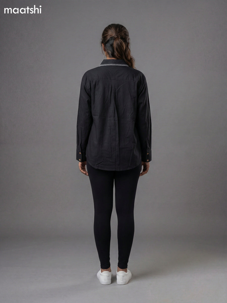 Black Cotton Embroidered Women Shirt
