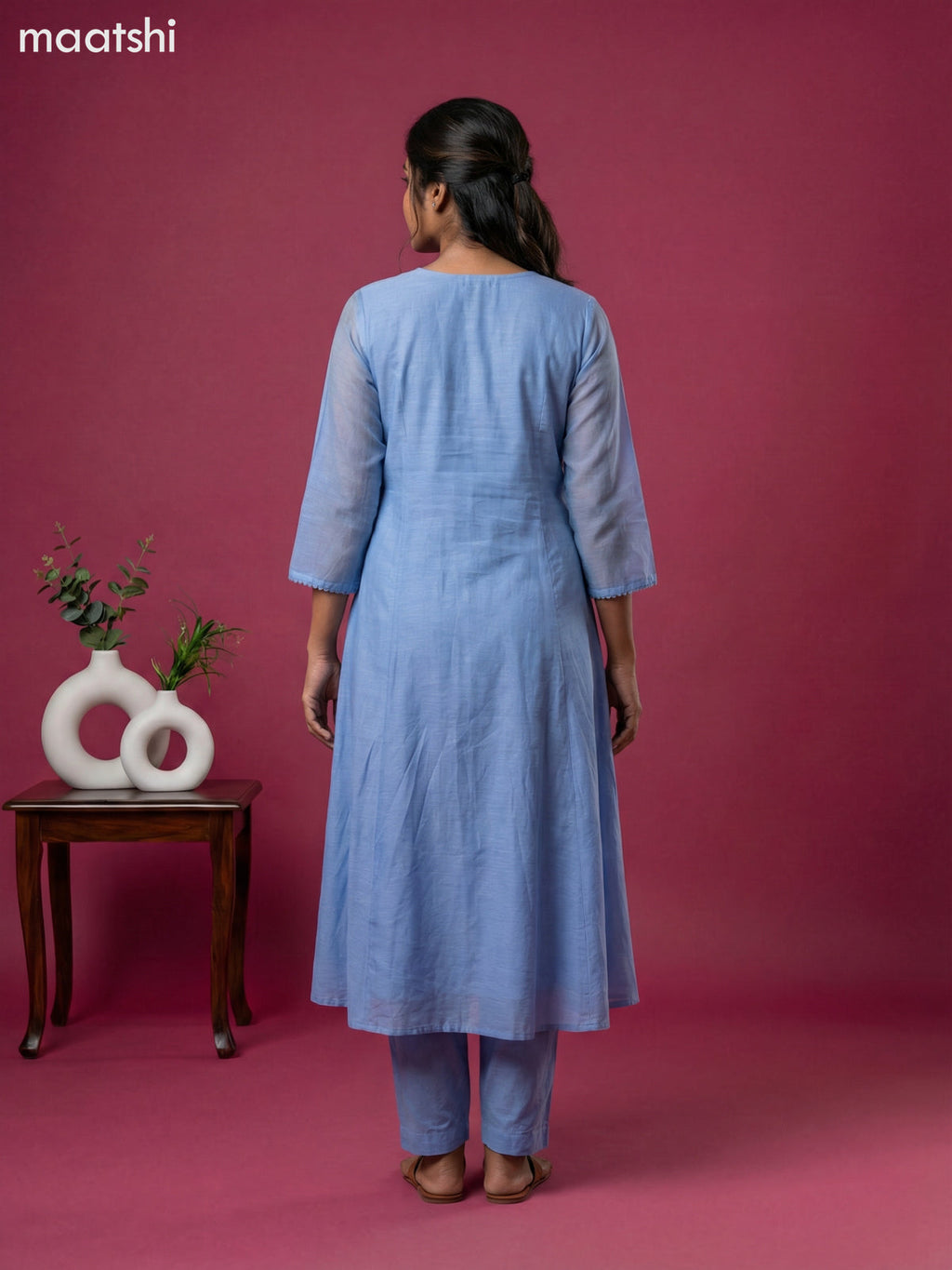 Pastel Blue Mul Chanderi Embroidery Work Anarkali Suit