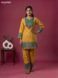 Mustard Yellow and Teal Green Muslin Kalamkari Printed Co-Ord Set