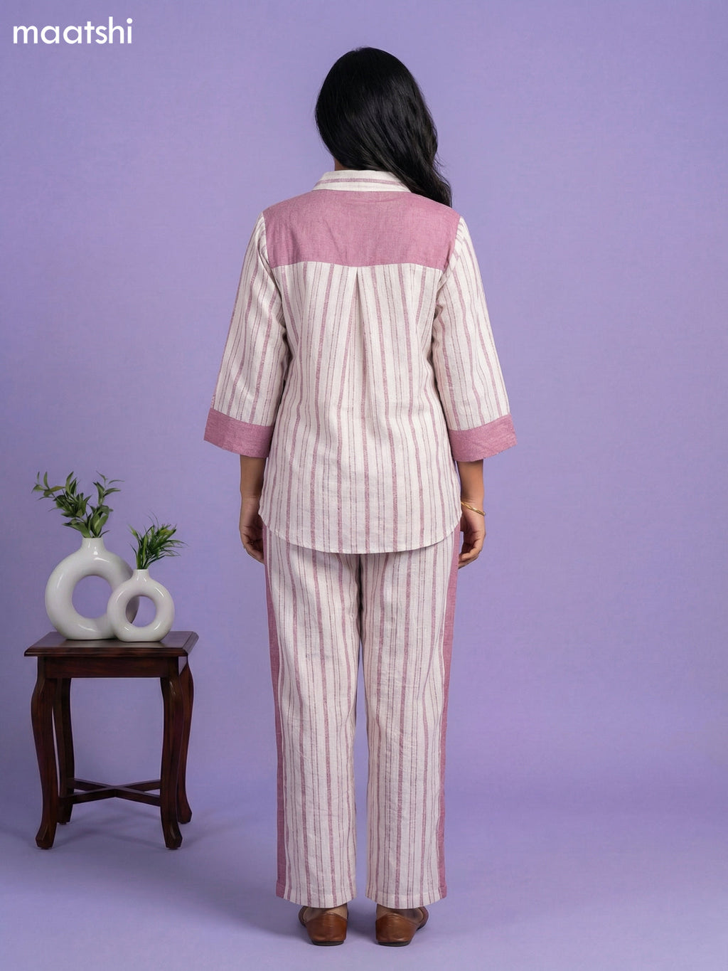 Mauve Pink and Off White Cotton Over Size Short Co-Ord Set