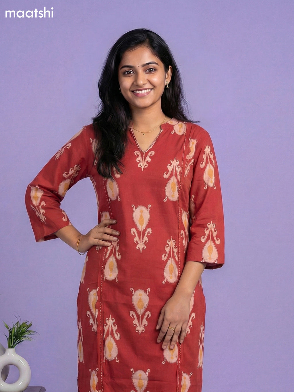 Dark Rust Cotton Ikat Weaves Co-Ord Set
