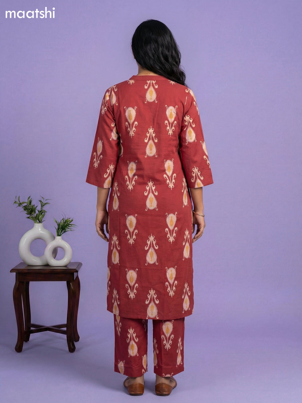 Dark Rust Cotton Ikat Weaves Co-Ord Set