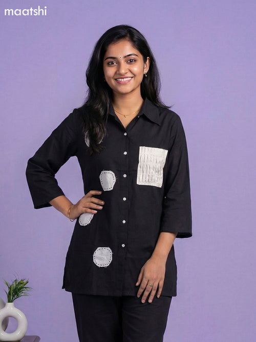 Black Cotton Embroidery Short Work Co-Ord Set