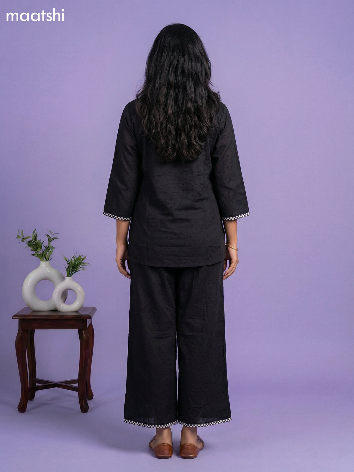 Black Cotton Embroidery Short Work Co-Ord Set