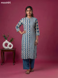Cream and Blue Muslin Printed Kurti Set