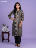Beige and Black Muslin Printed Kurti Set