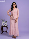 Peach Chanderi Embroidery Work Short Co-Ord Set