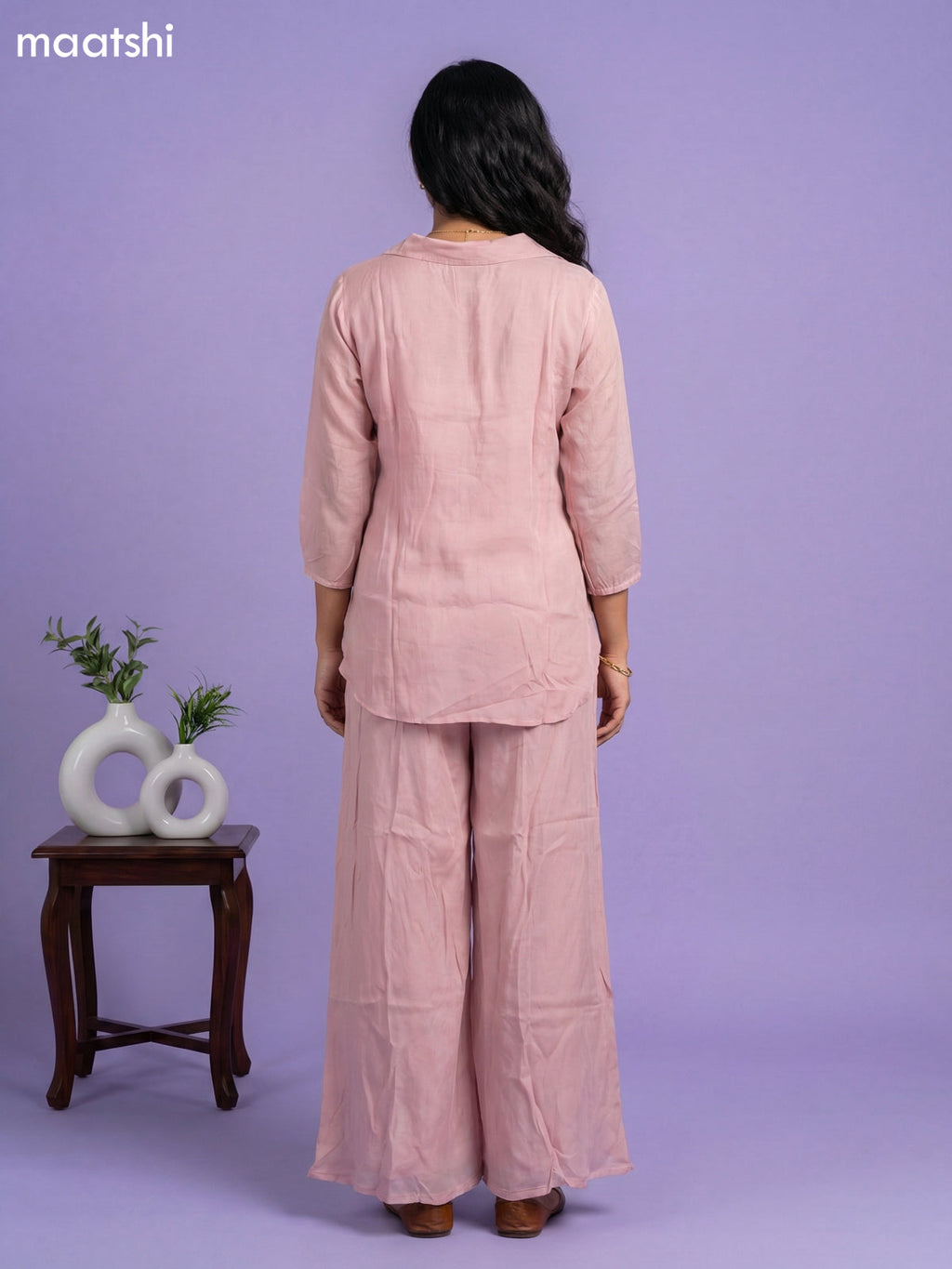 Peach Chanderi Embroidery Work Short Co-Ord Set