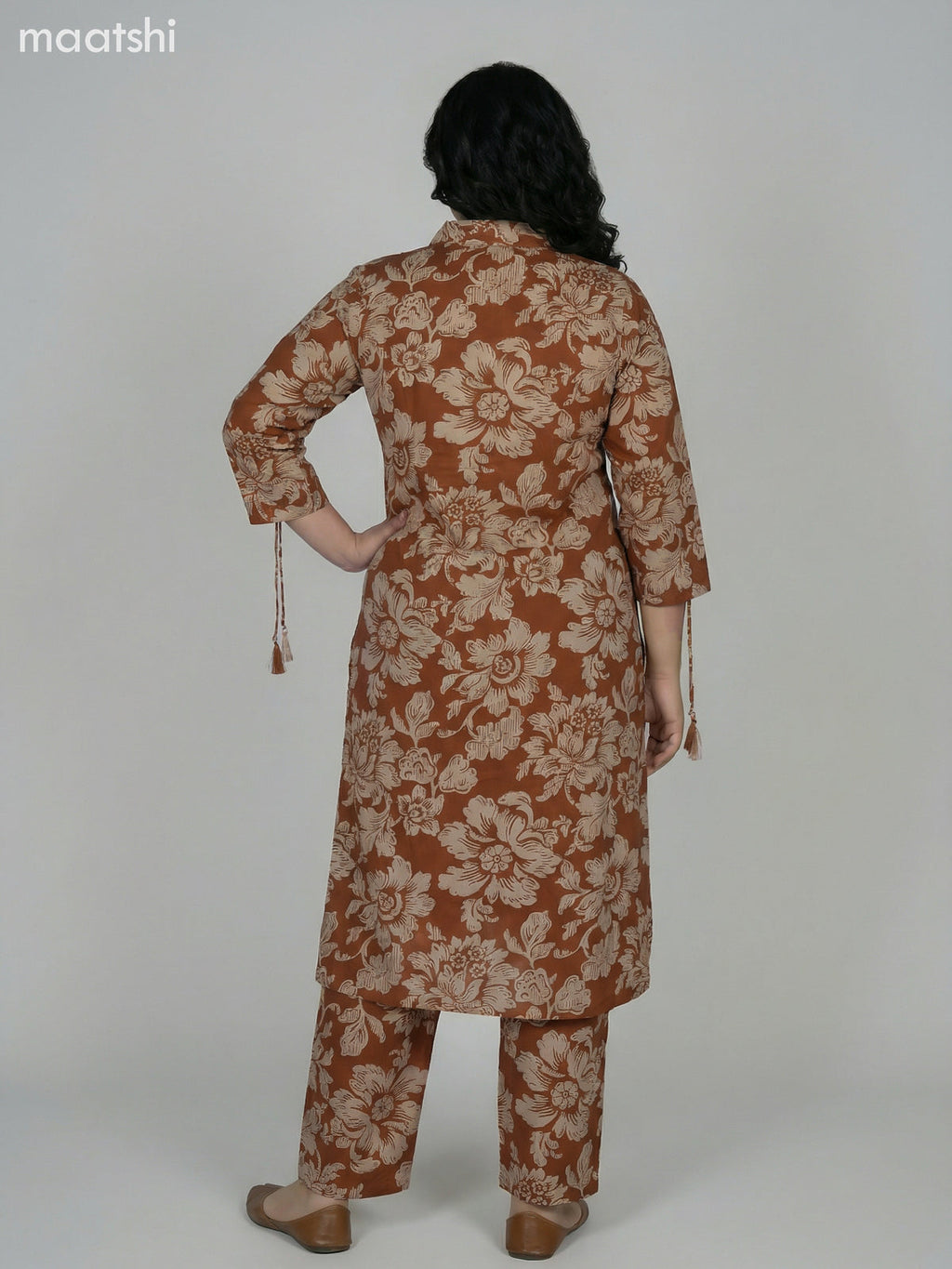 Dark Mustard and Beige Cotton Floral Printed Co-Ord Set Palazzo Pant