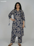 Blue and Beige Cotton Floral Printed Co-Ord Set Palazzo Pant