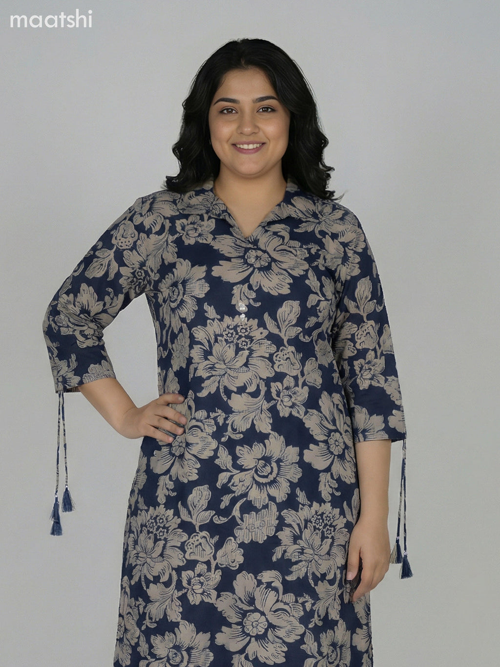 Blue and Beige Cotton Floral Printed Co-Ord Set Palazzo Pant