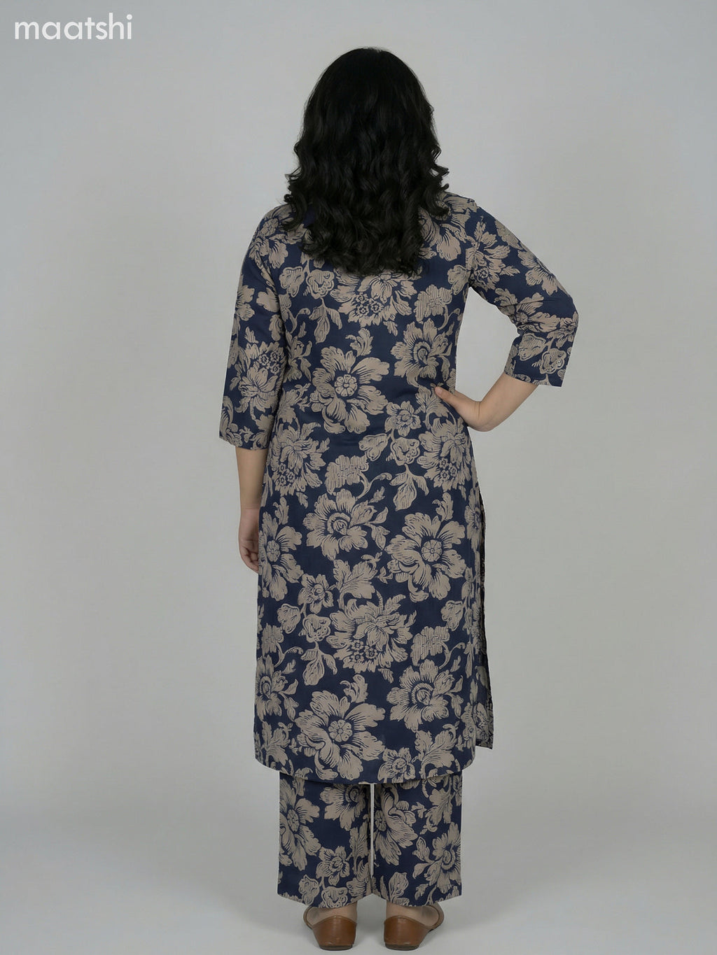 Blue and Beige Cotton Floral Printed Co-Ord Set Palazzo Pant