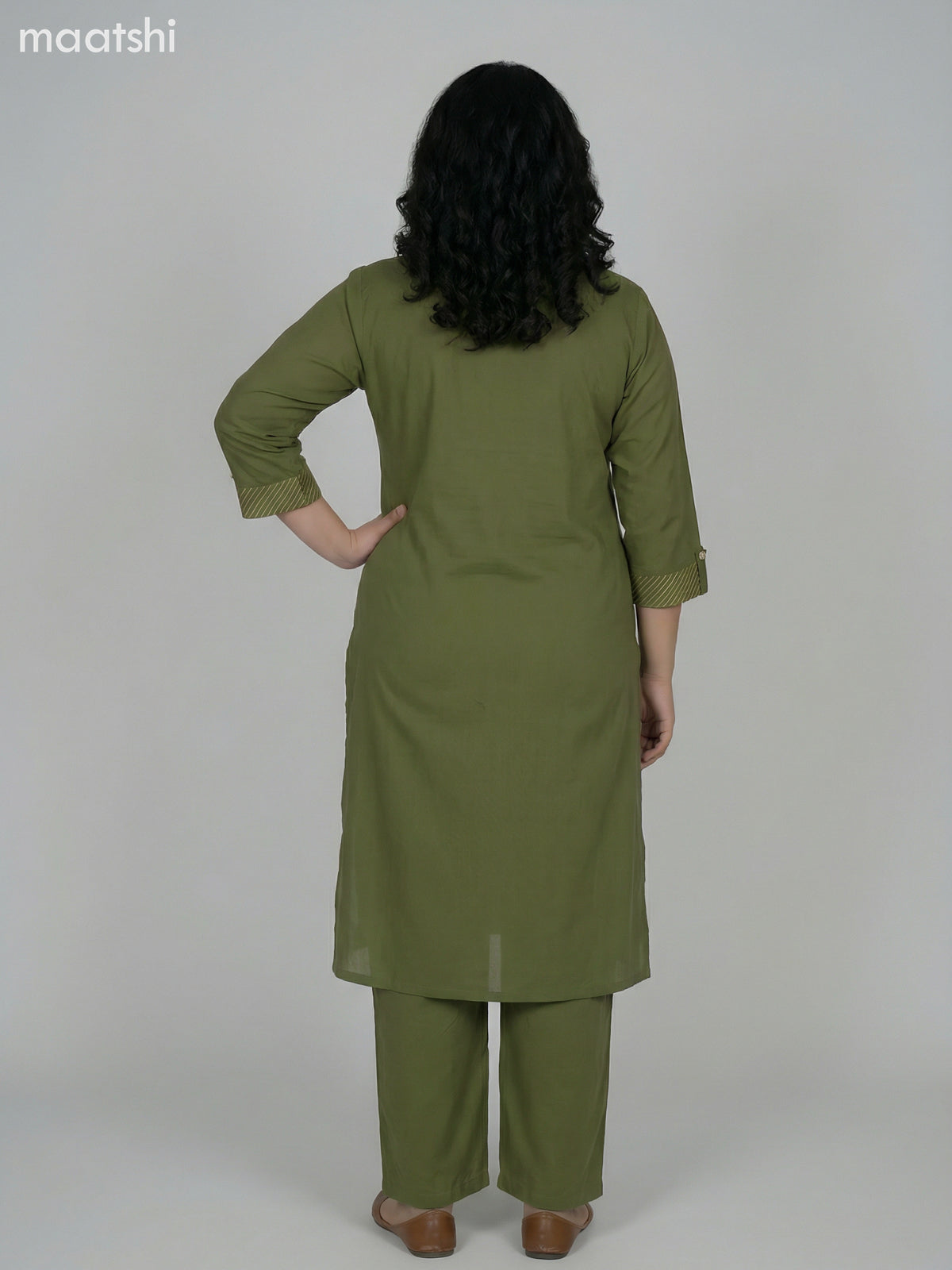 Green Cotton Embroidery Work Kurti Set Straight Cut Pant