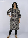 Black Cotton Ikat Printed Straight Kurti Without Pant