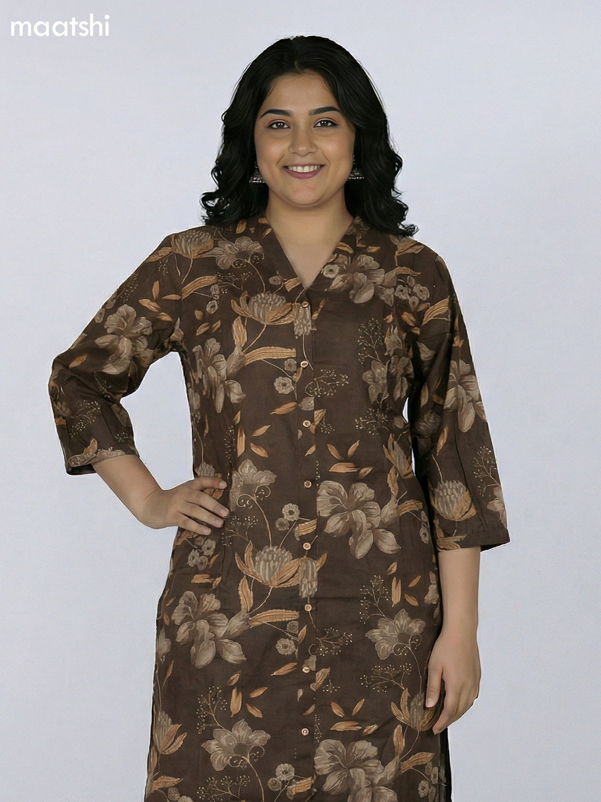 Dark Brown Cotton Printed Co-Ord Set
