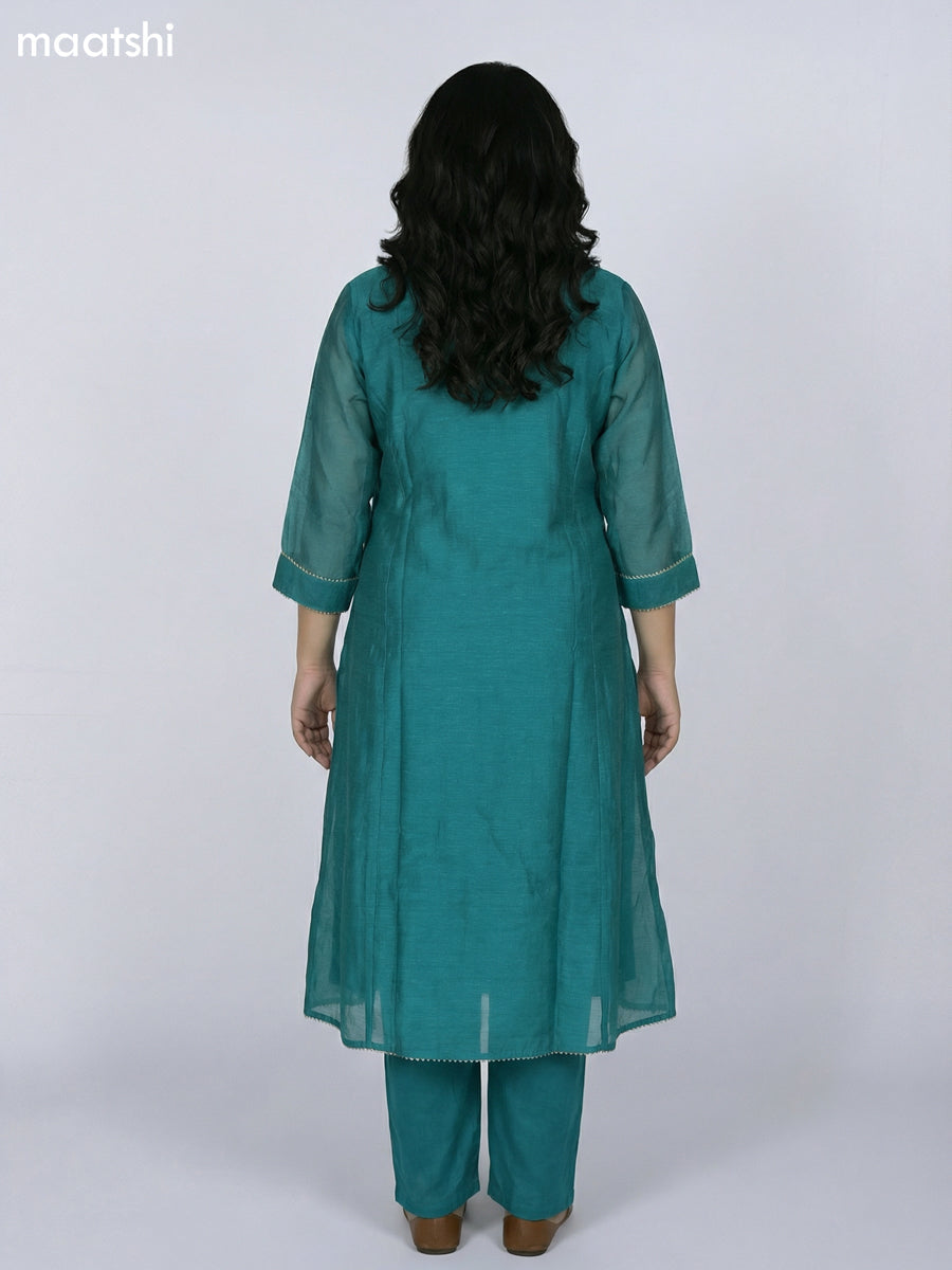 Teal Green Chanderi Embroidery Work Anarkali Suit