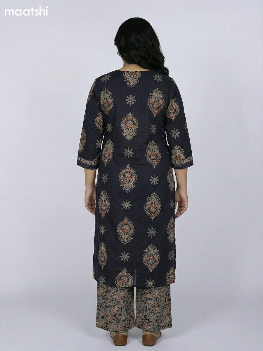 Black Cotton Printed Straight Suit