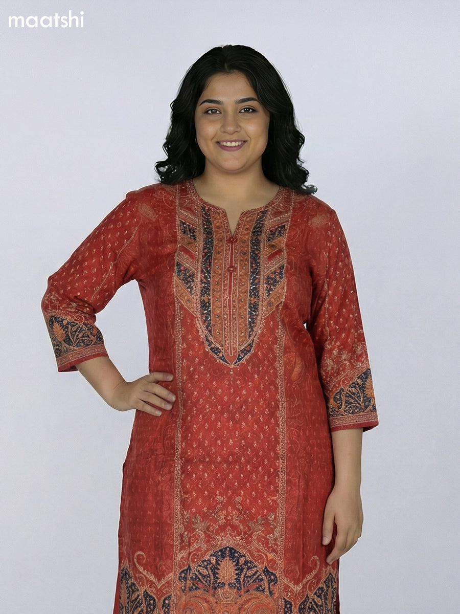Rustic Maroon Muslin Printed & Embroidery Work Straight Suit
