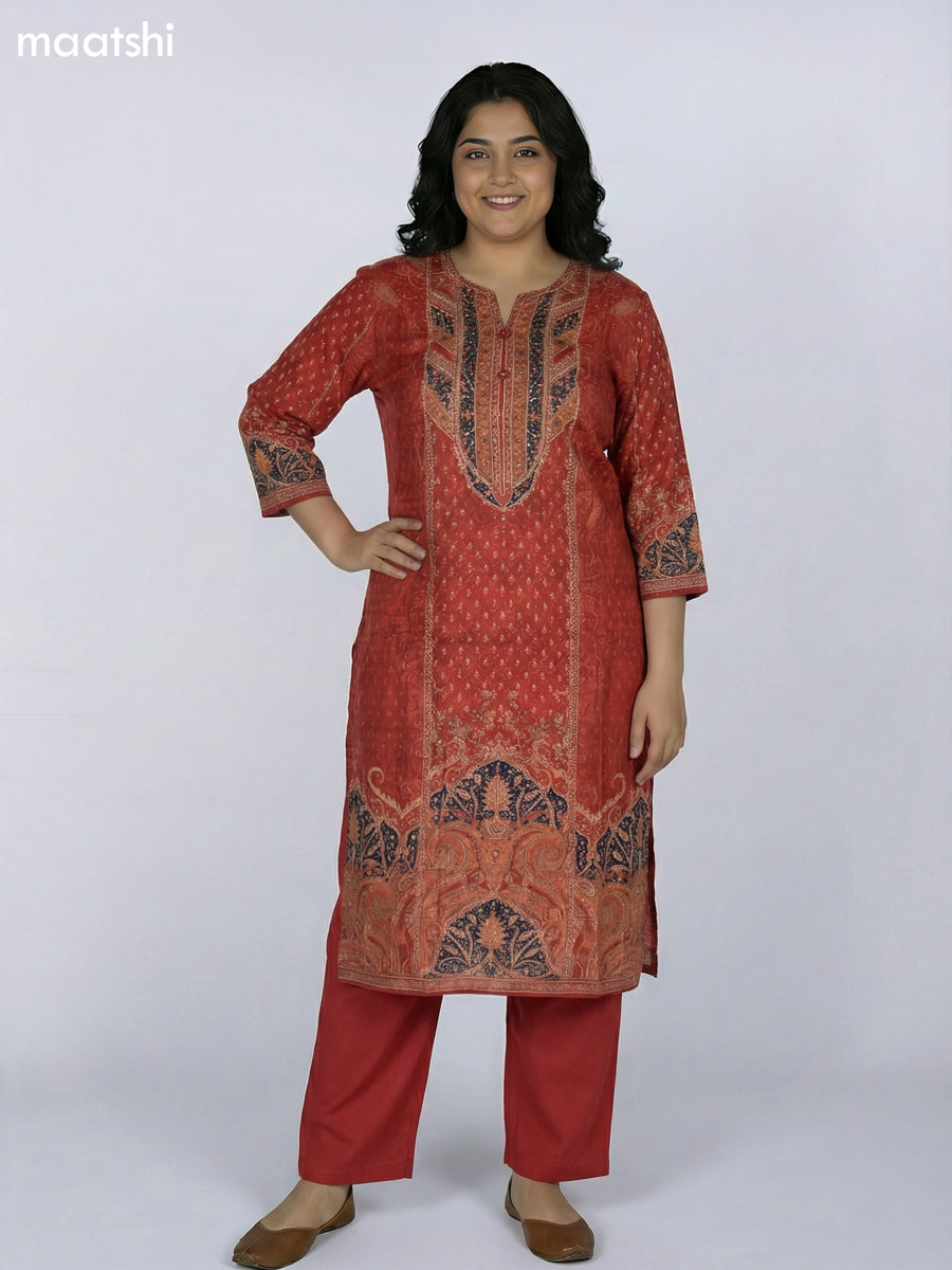 Rustic Maroon Muslin Printed & Embroidery Work Straight Suit