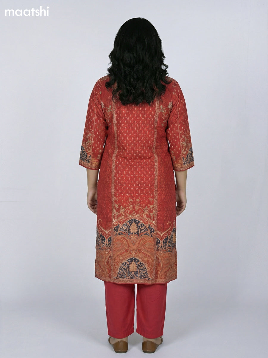 Rustic Maroon Muslin Printed & Embroidery Work Straight Suit
