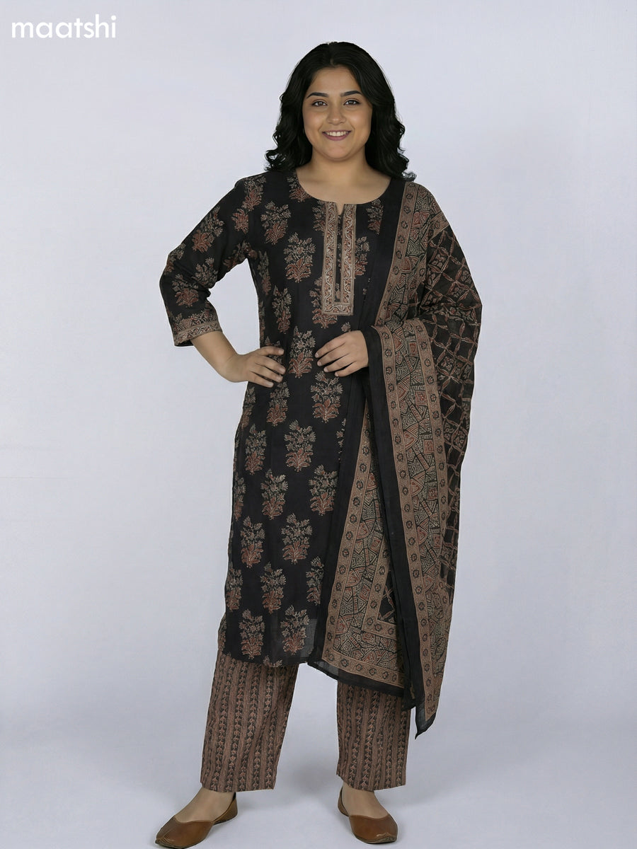Black Cotton Ajrakh Printed Straight Suit