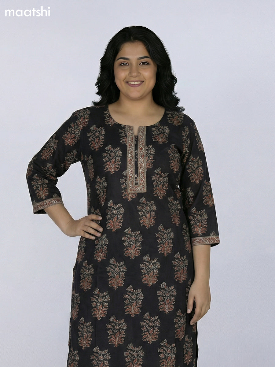 Black Cotton Ajrakh Printed Straight Suit