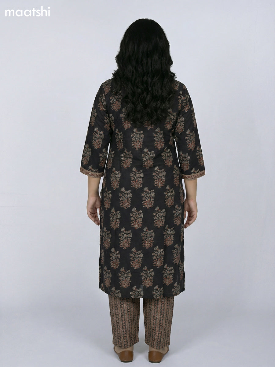 Black Cotton Ajrakh Printed Straight Suit