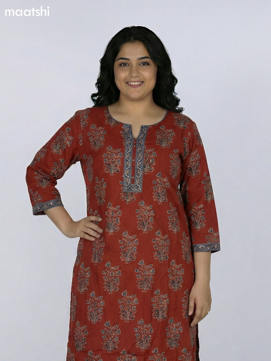 Maroon Shade Cotton Ajrakh Printed Straight Suit