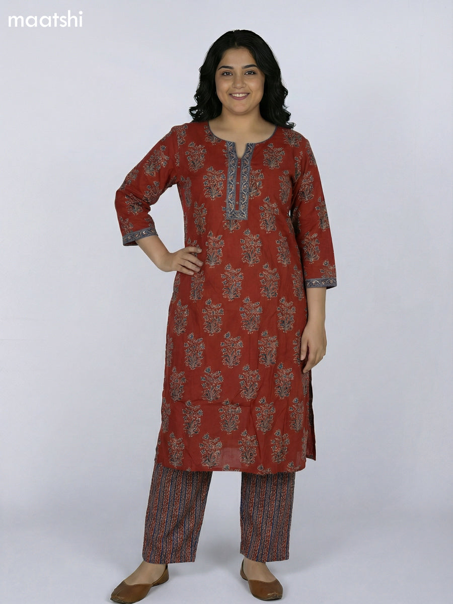 Maroon Shade Cotton Ajrakh Printed Straight Suit