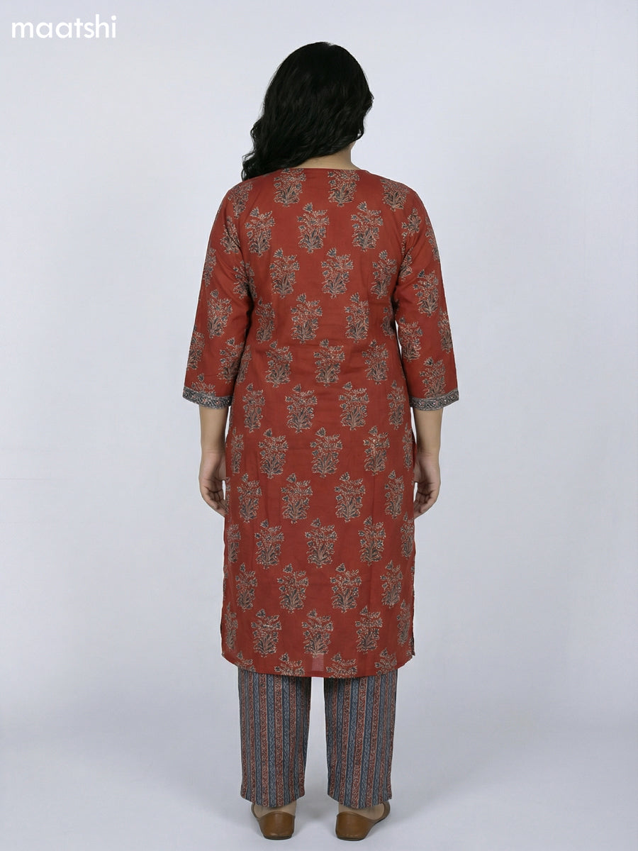 Maroon Shade Cotton Ajrakh Printed Straight Suit