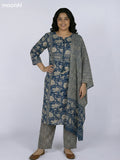 Blue and Beige Cotton Kalamkari Printed Straight Suit