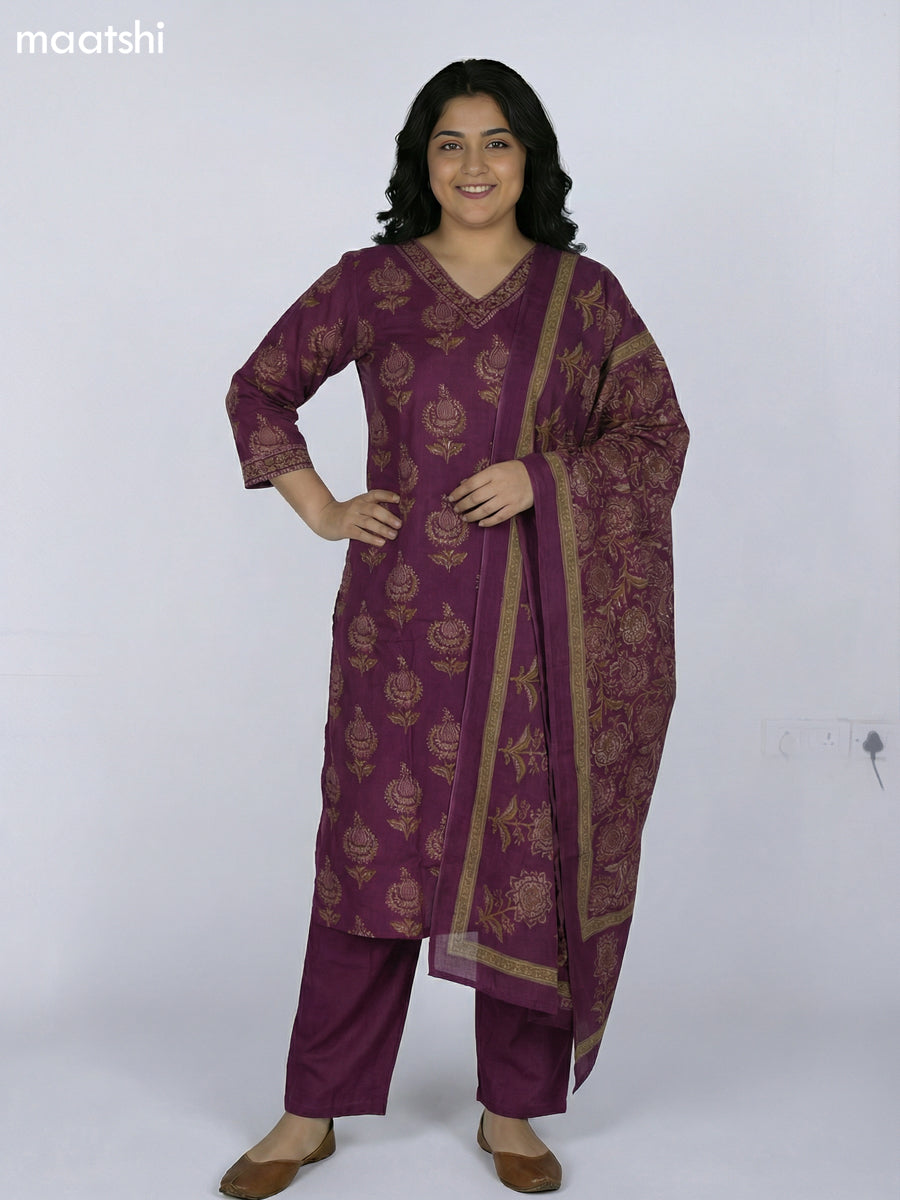 Jamun Shade Cotton Printed Straight Suit