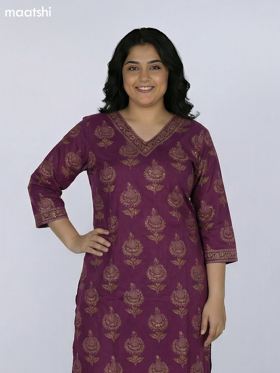 Jamun Shade Cotton Printed Straight Suit