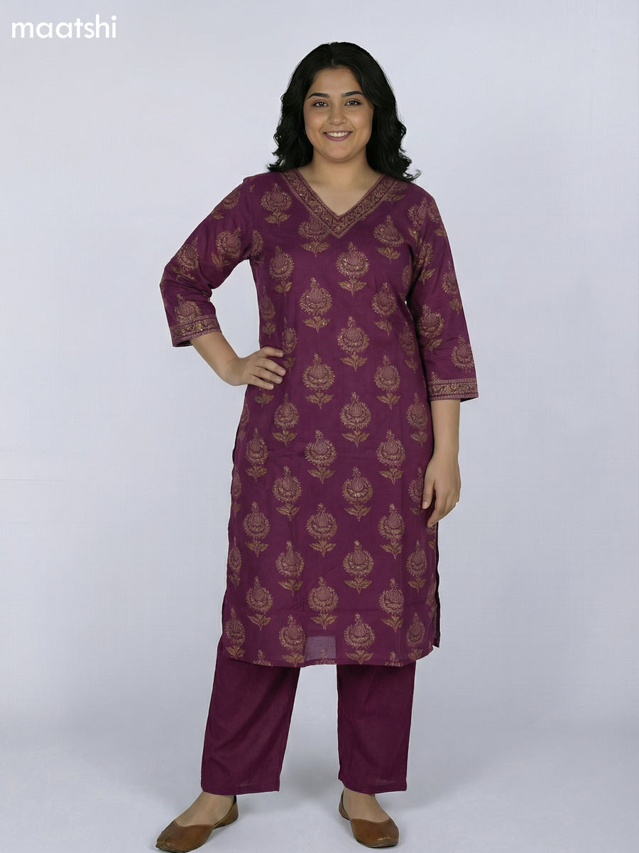 Jamun Shade Cotton Printed Straight Suit