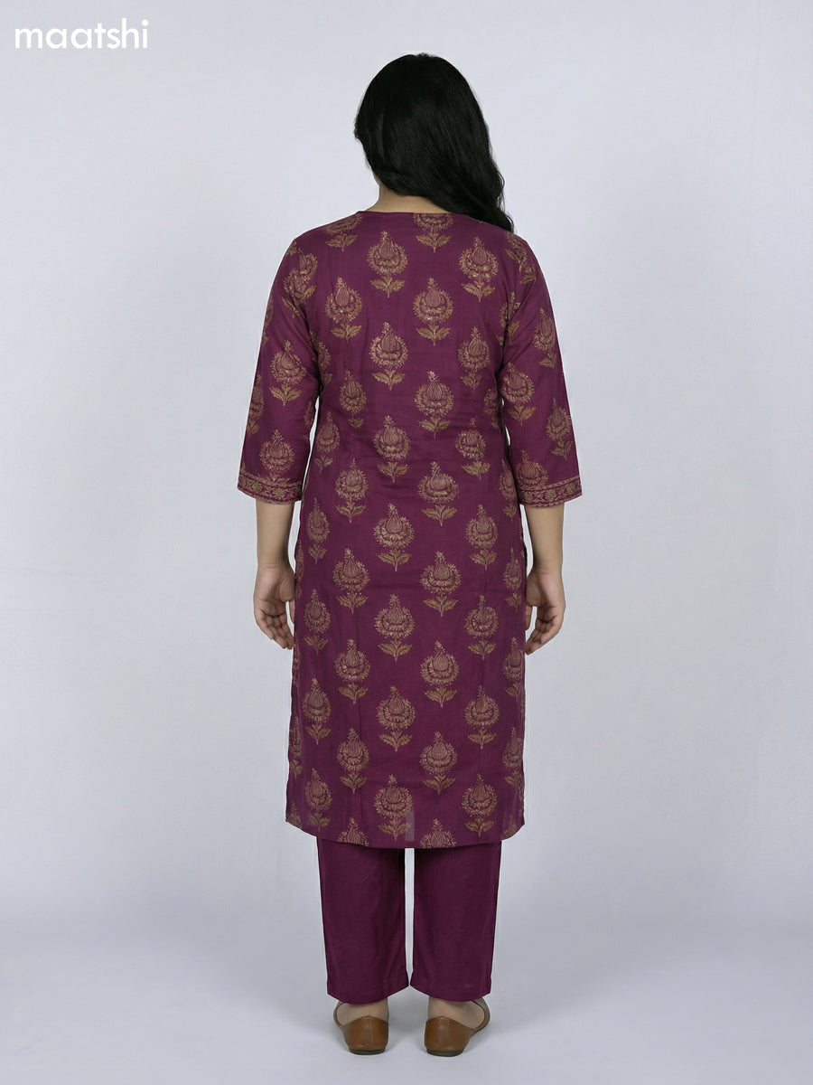 Jamun Shade Cotton Printed Straight Suit