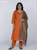 Orange Shade Cotton Mirror Work With Angrakha Pattern A-Line Suit