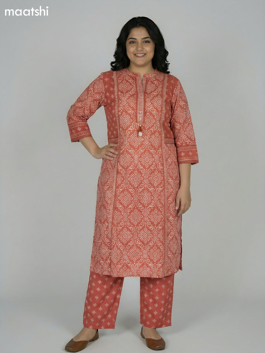 Rust Shade Cotton Printed Straight Suit