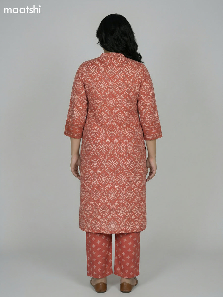 Rust Shade Cotton Printed Straight Suit