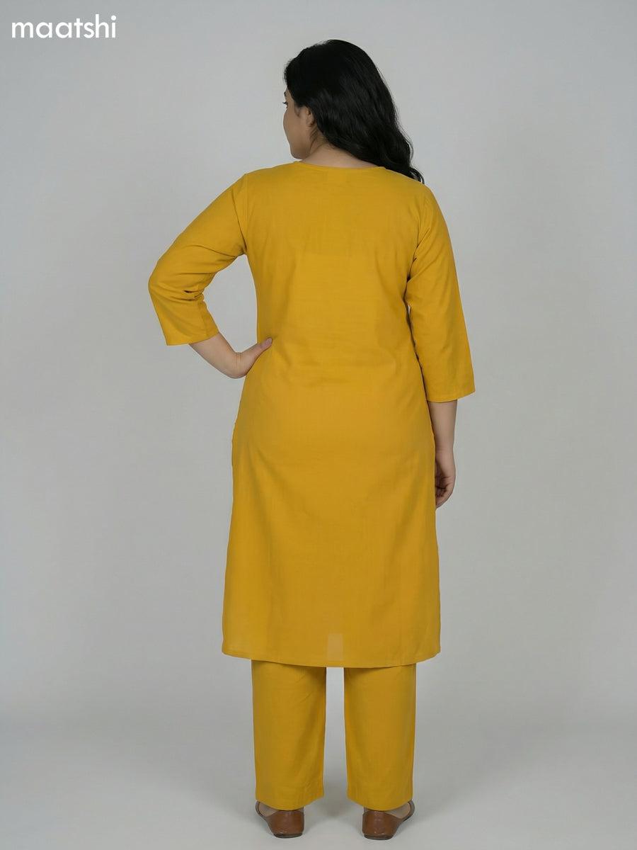 Mustard Shade Cotton Mirror Work With Angrakha Pattern A-Line Suit