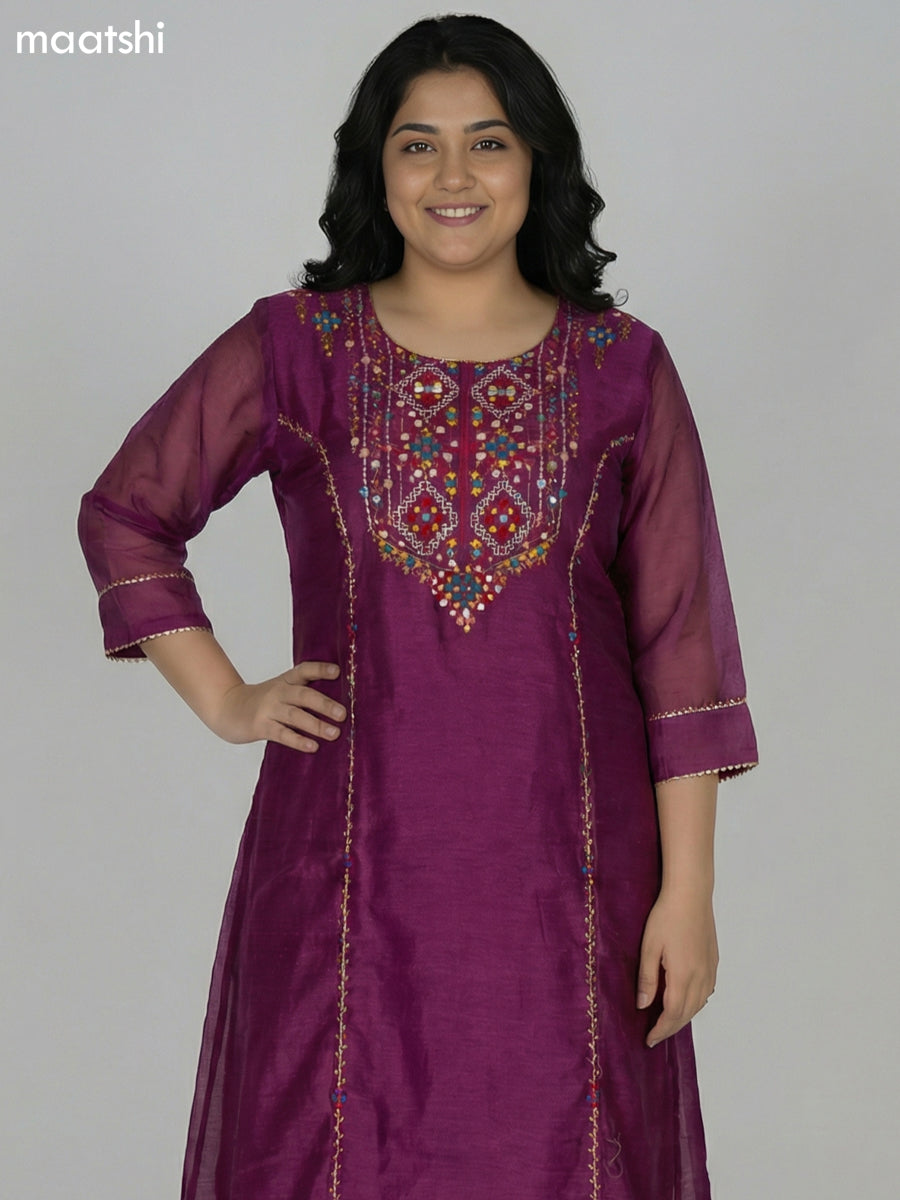 Magenta Pink Chanderi Embroidery Work Anarkali Suit