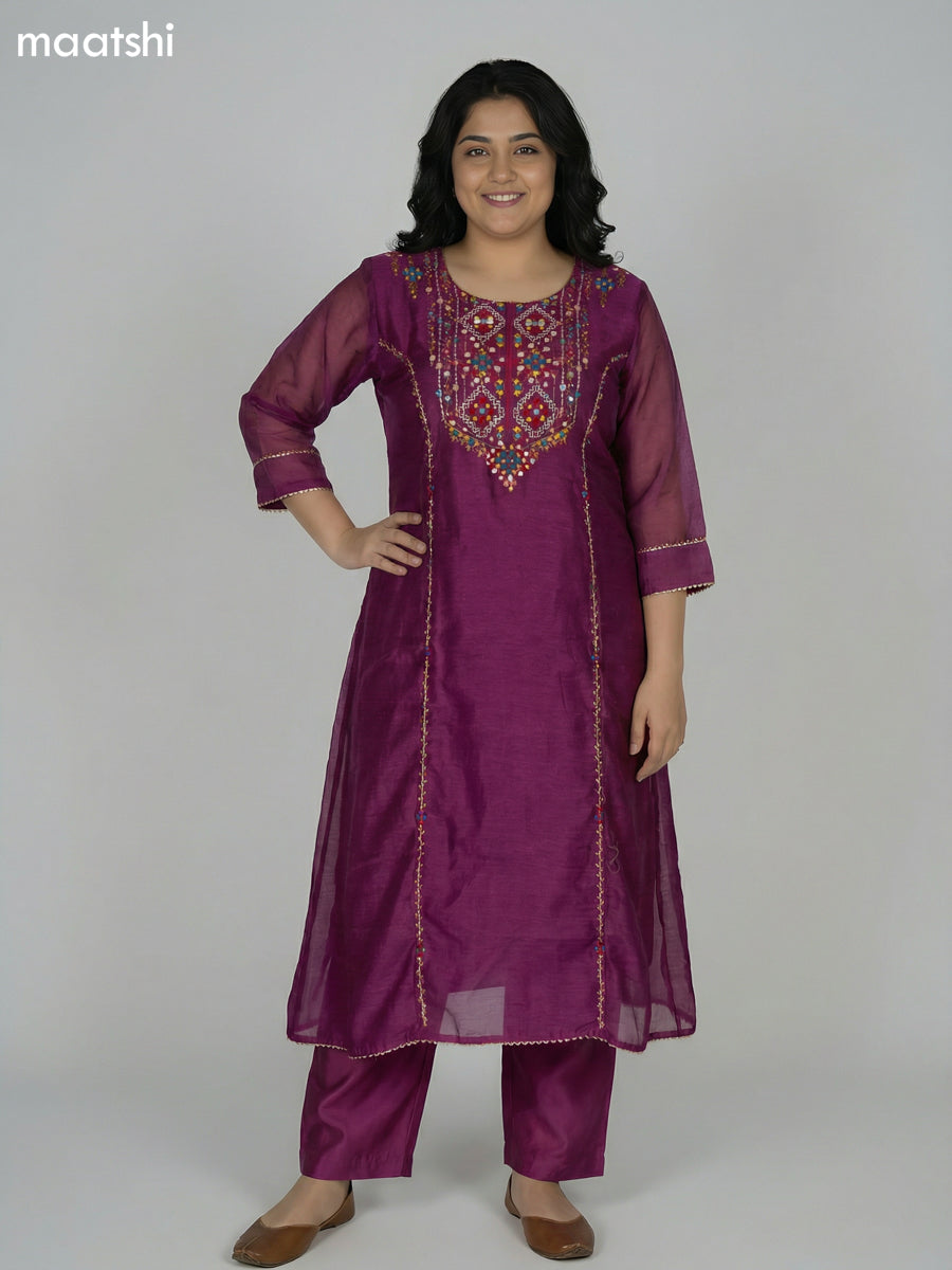 Magenta Pink Chanderi Embroidery Work Anarkali Suit