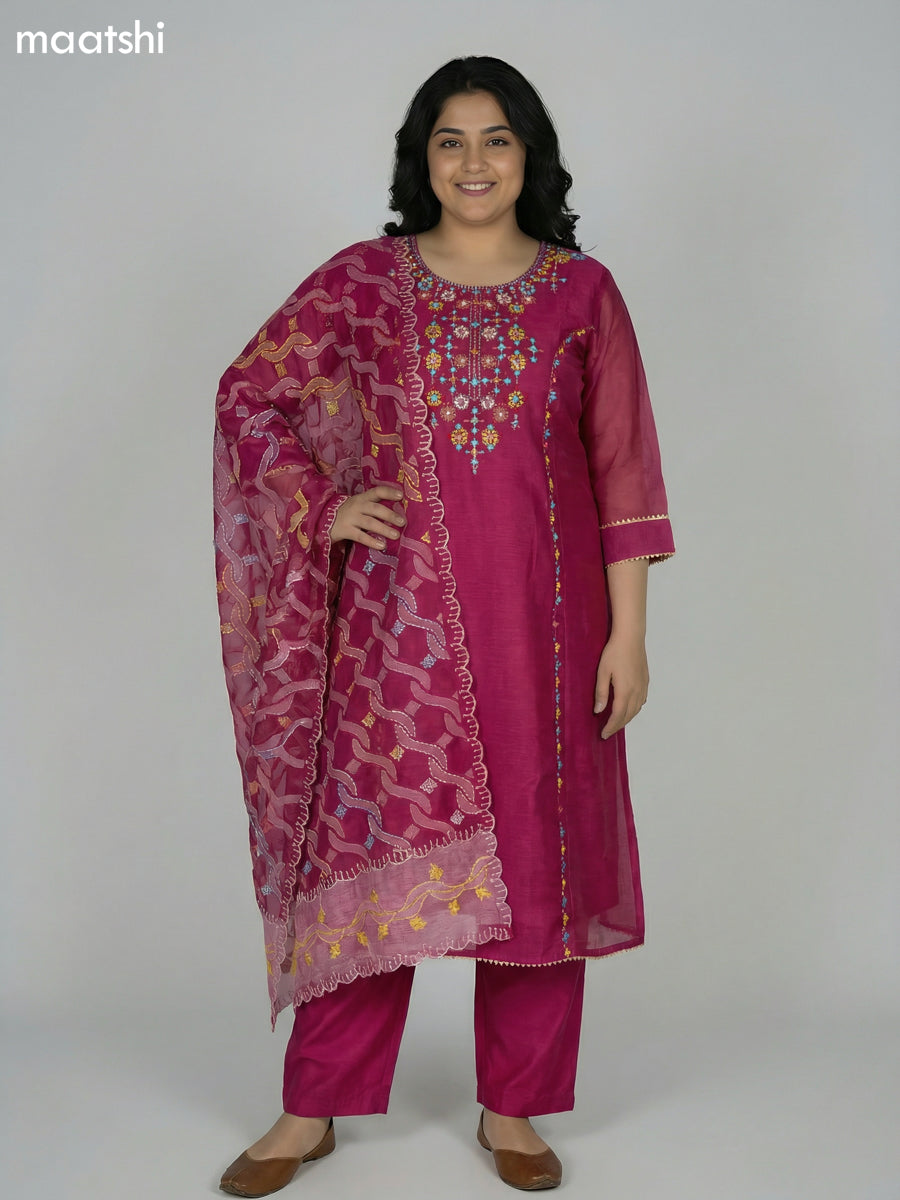 Pink Chanderi Embroidery Work Anarkali Suit